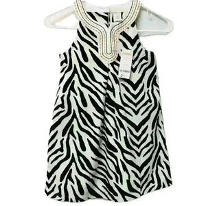 Gymboree Wild For Zebra Animal Print Shift Dress Black White size 7 girls